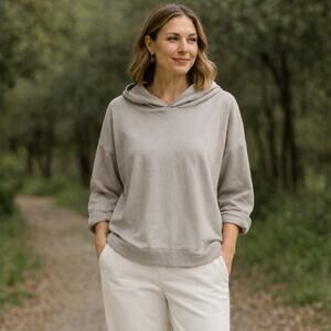 Bryn Walker Oversized Cotton Hoodie Size Small Beige Relaxed Minimal Pullover